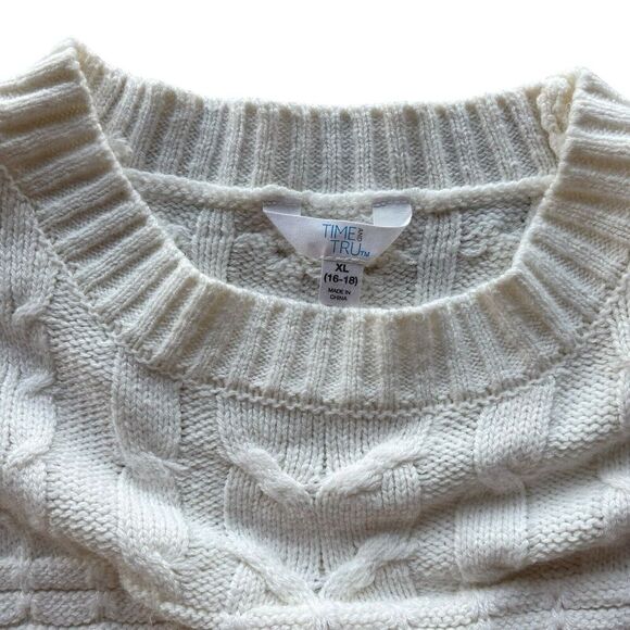Time & Tru pullover Crew Cream Cozy Chunky Cable Knit Sweater Size XL 16-18 - Picture 3 of 8